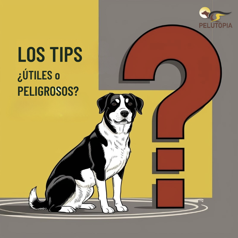 Un perro sentado junto a un gran signo de interrogación, con el texto "Los tips, útiles o peligrosos?".